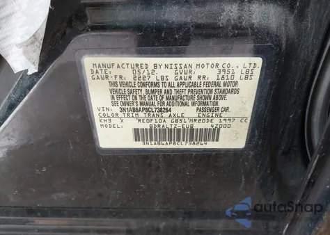 2012 Nissan Sentra 2.0 Sr from USA, damaged, VIN 3N1AB6AP8CL738264